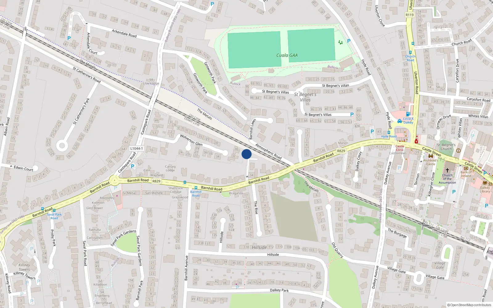 Overhead map showing the location of 4 Killea, Barnhill Road, Dalkey