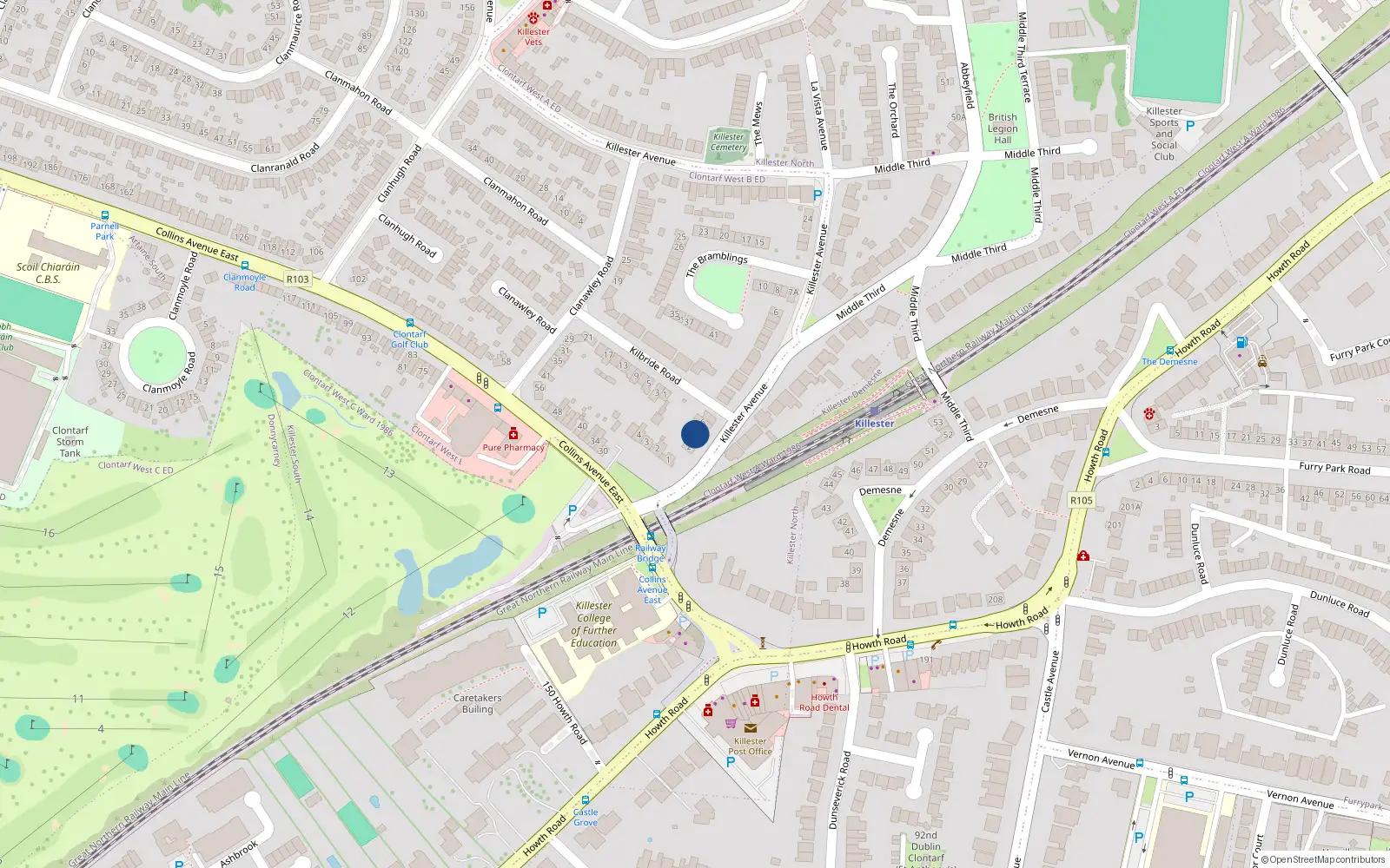 Overhead map showing the location of 4 Killester Avenue, Dublin 5