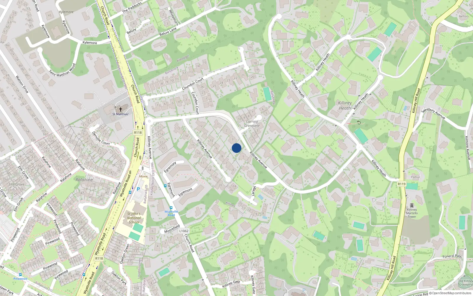 Overhead map showing the location of 4 Killiney Avenue, Killiney, Co Dublin