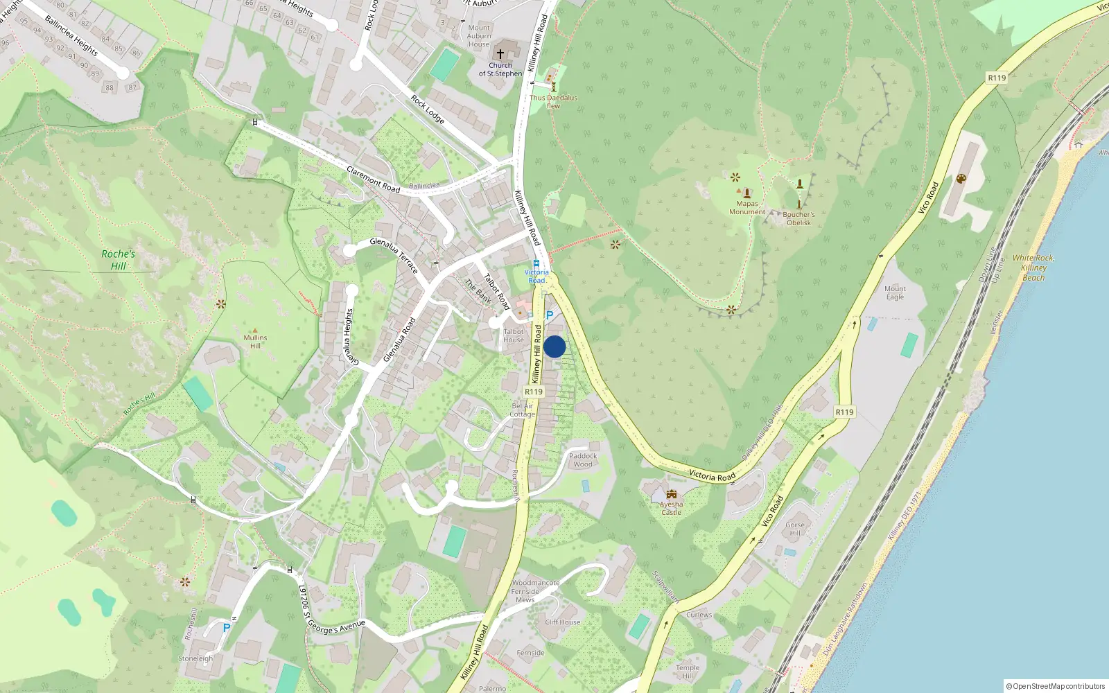 Overhead map showing the location of 4 Killiney Hill Cottages, Killiney Hill Road, Killiney