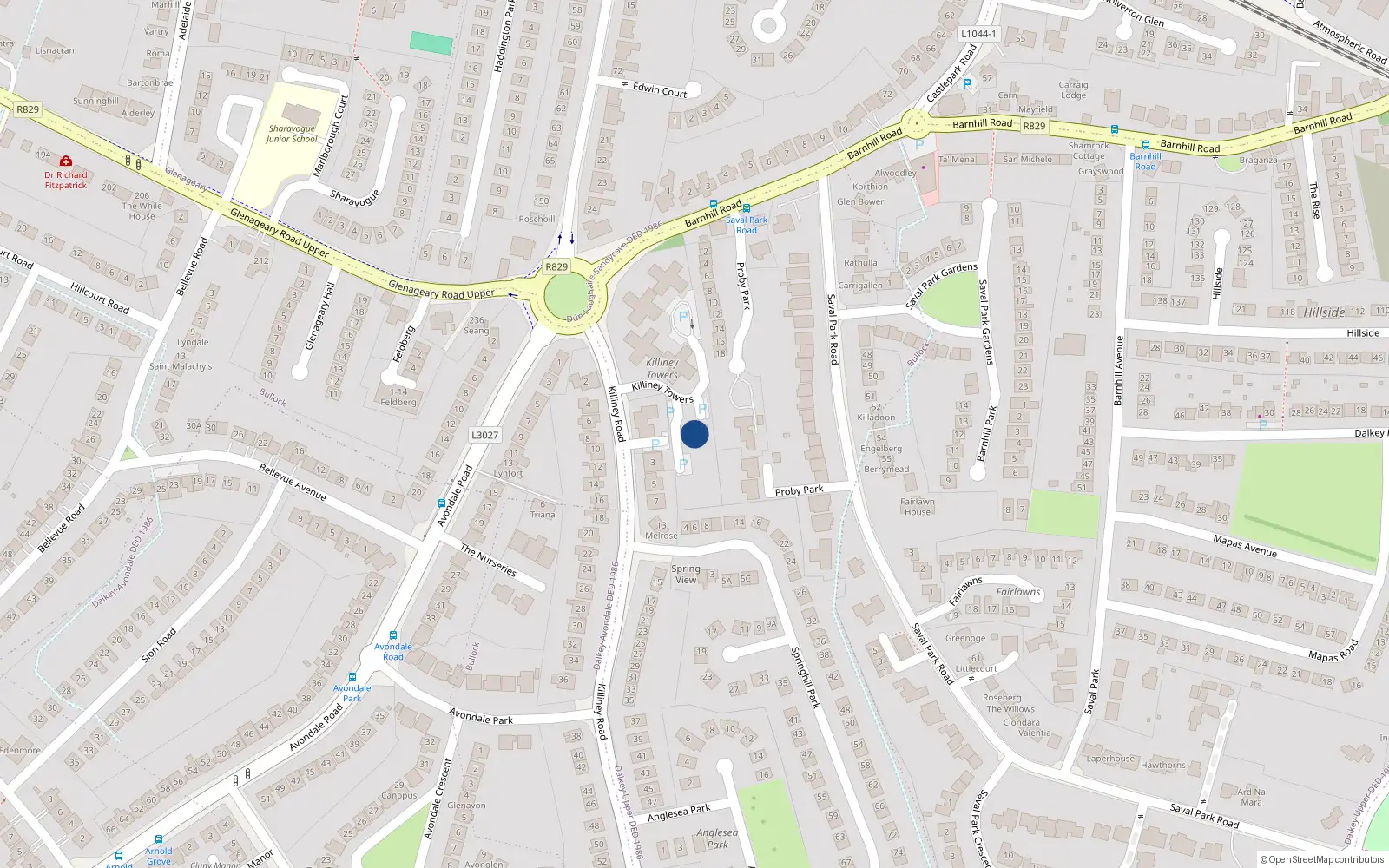 Overhead map showing the location of 4 Killiney Towers, Killiney Road, Killiney