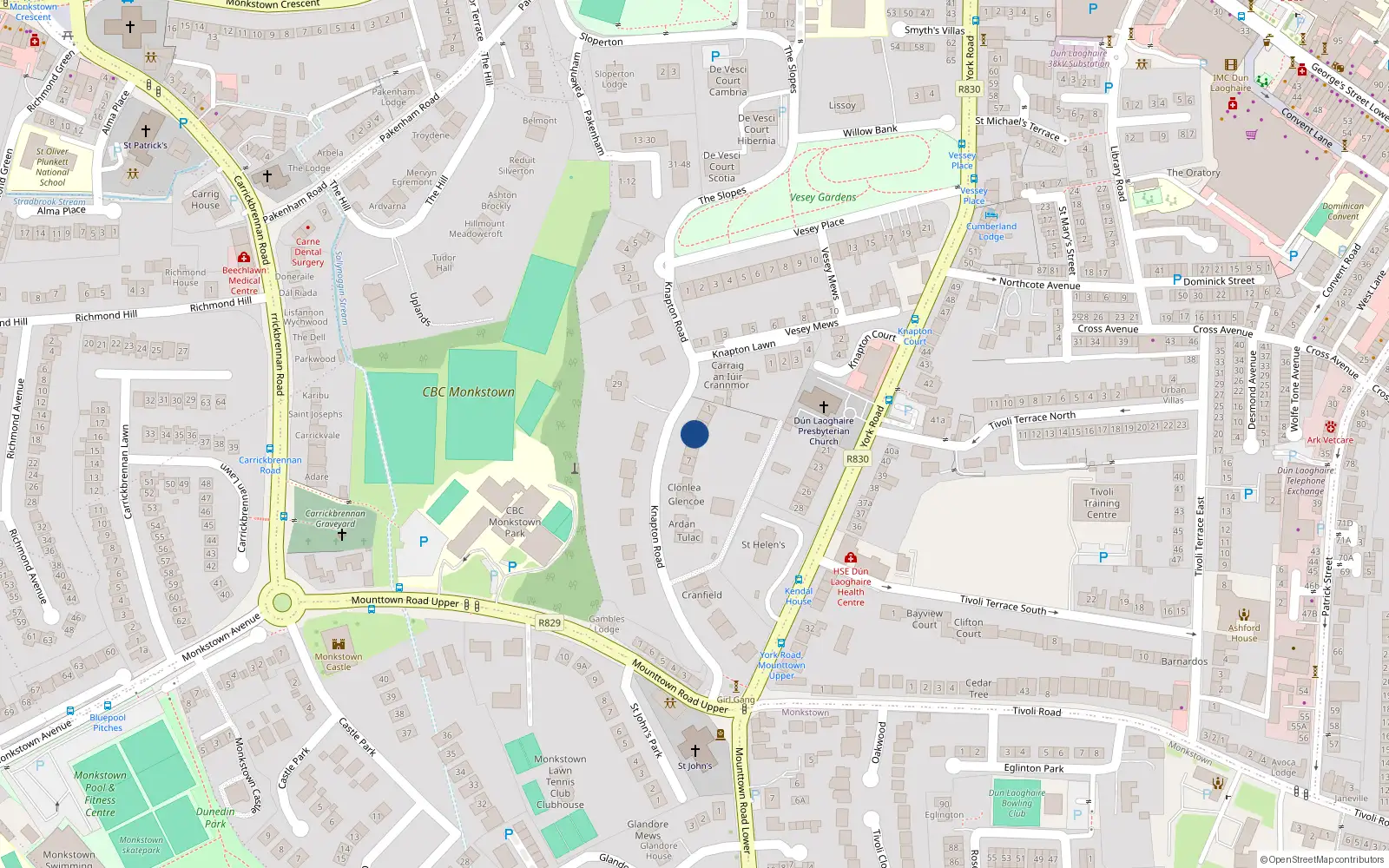Overhead map showing the location of 4 Knapton Terrace, Monkstown, Dun Laoghaire