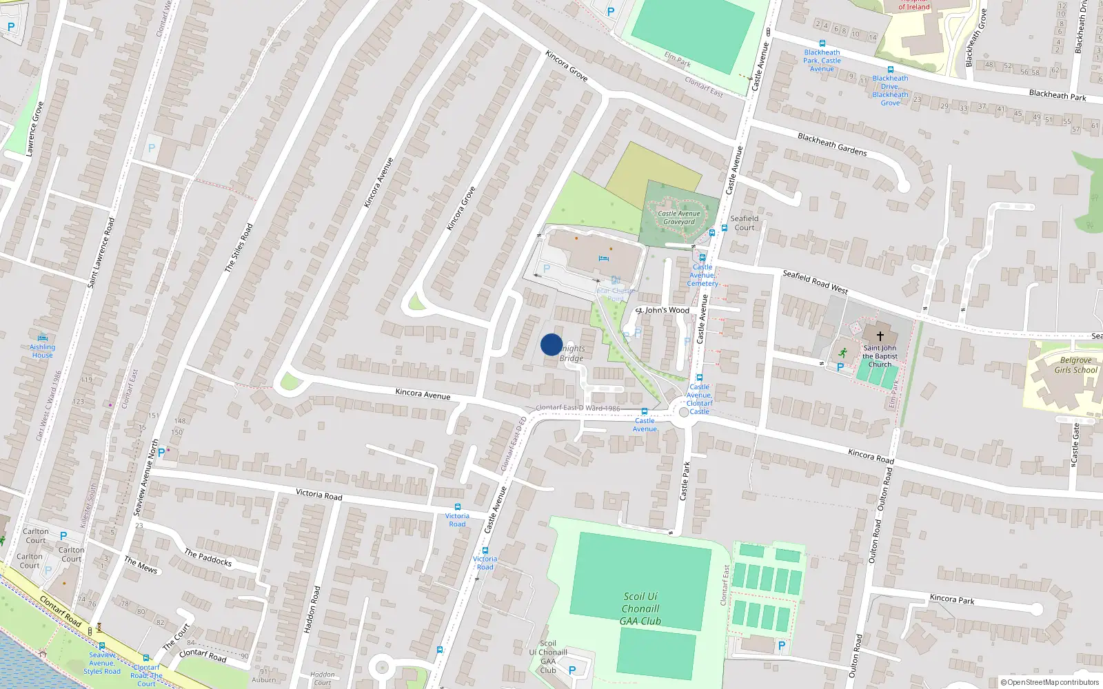 Overhead map showing the location of 4 Knights Bridge, Castle Avenue, Clontarf