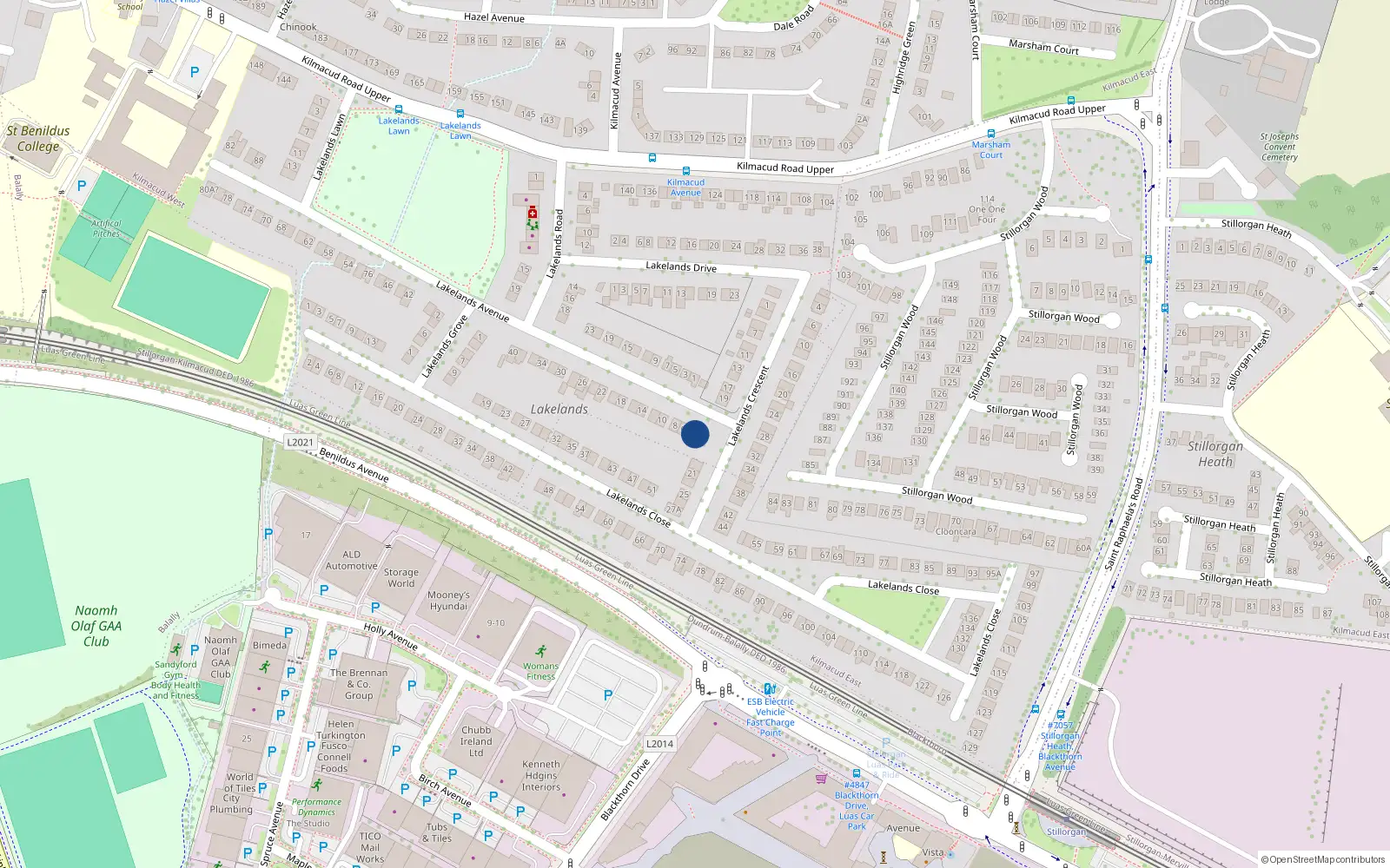 Overhead map showing the location of 4 Lakelands Avenue, Blackrock