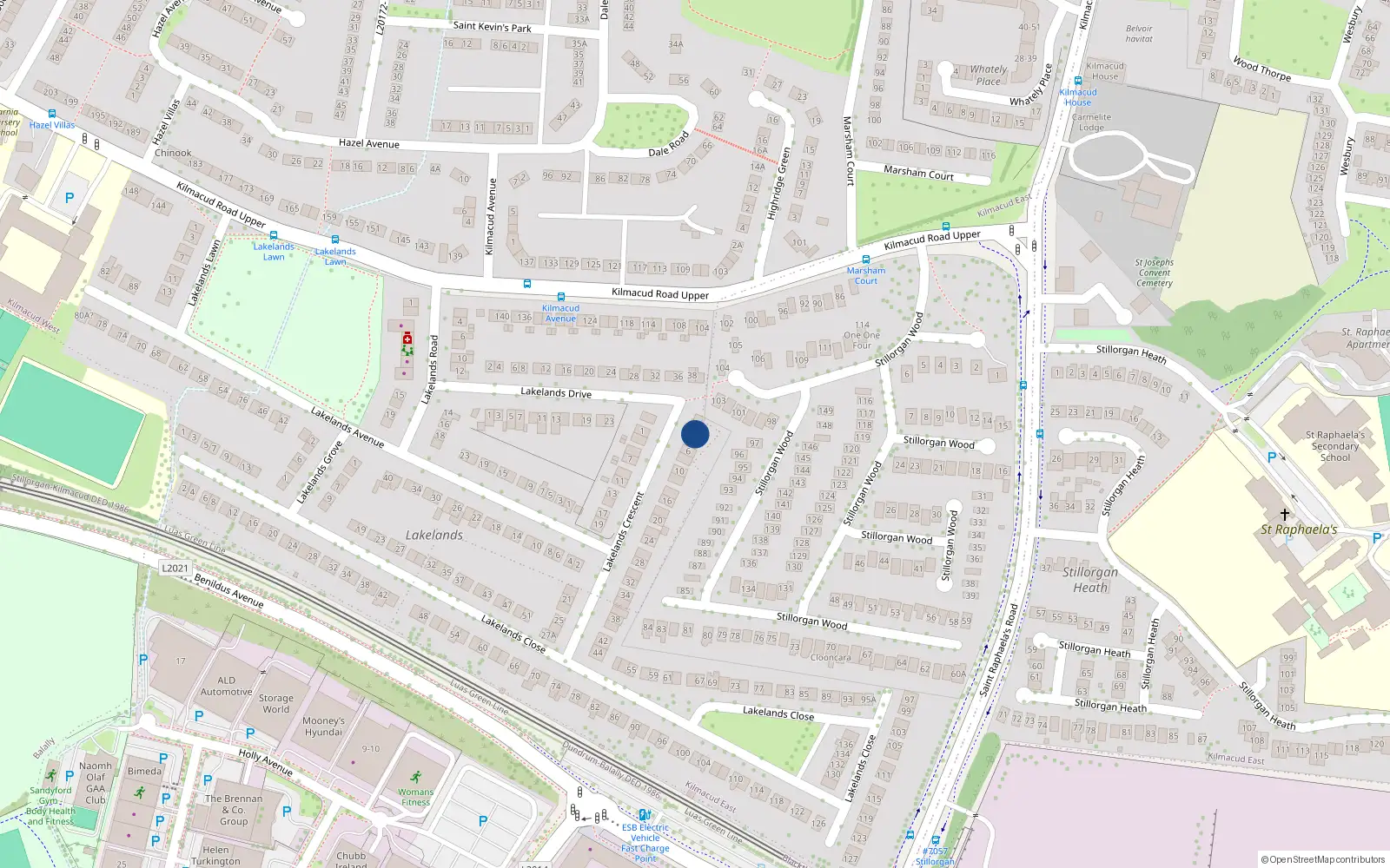 Overhead map showing the location of 4 Lakelands Crescent, Dublin
