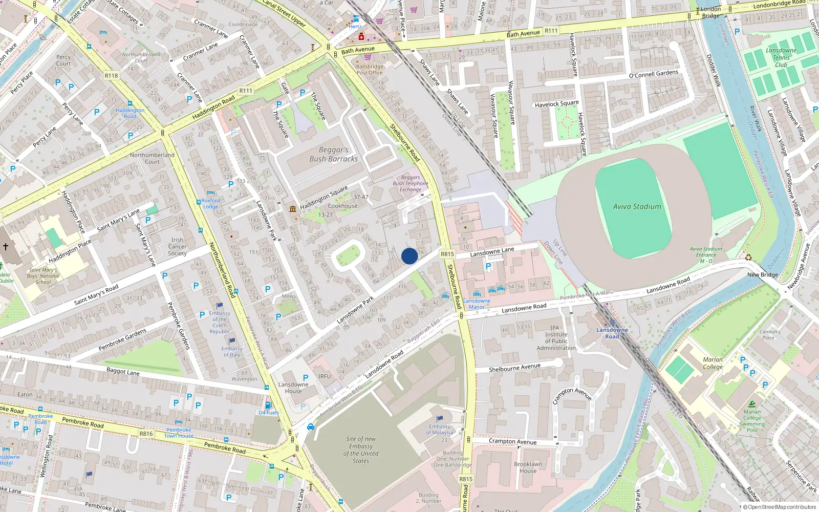 Overhead map showing the location of 4 Lansdowne Park, Dublin 4