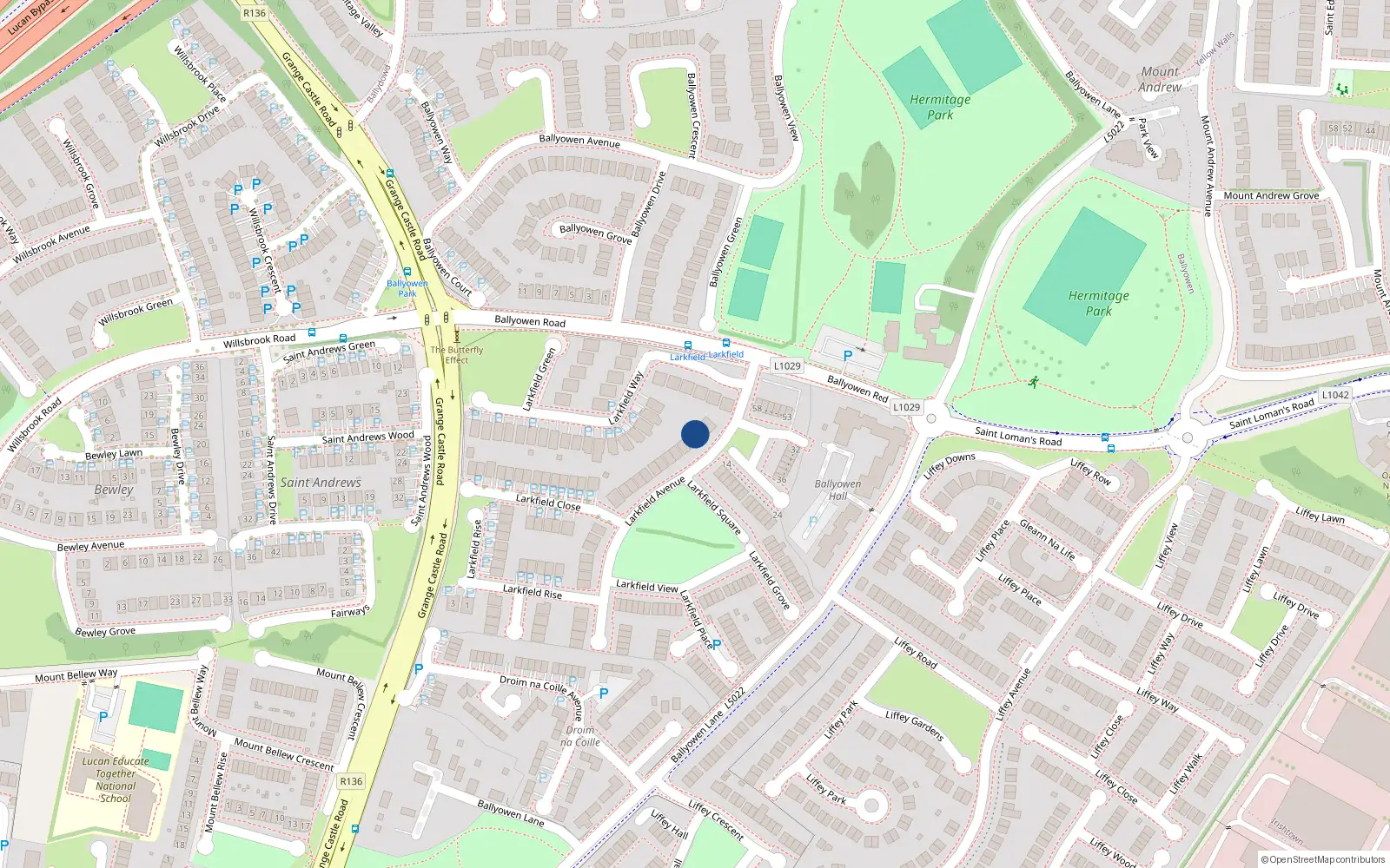 Overhead map showing the location of 4 Larkfield Avenue, Lucan