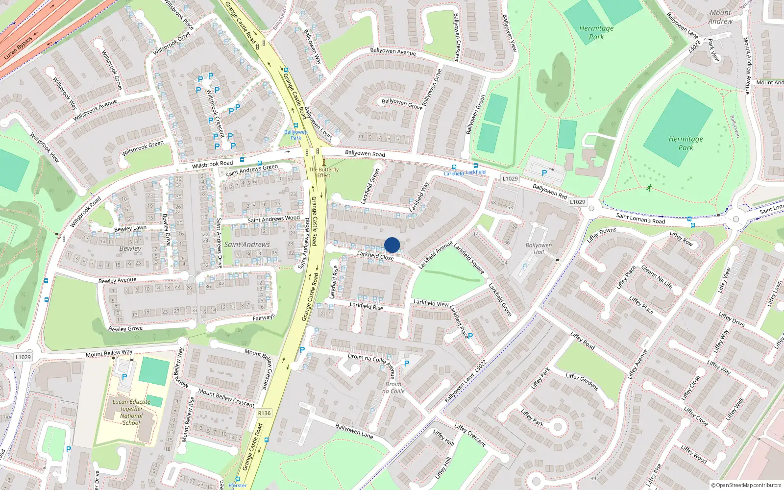 Overhead map showing the location of 4 Larkfield Close, Lucan, Co Dublin