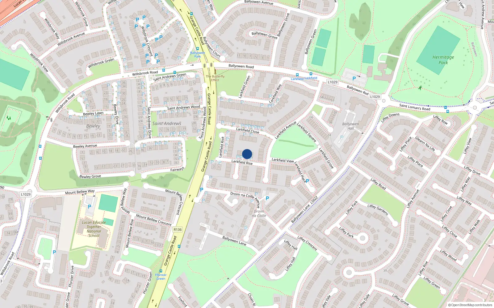 Overhead map showing the location of 4 Larkfield Rise, Lucan