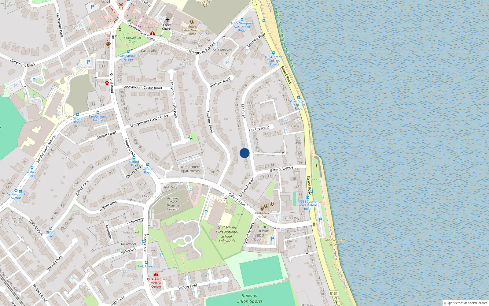 Overhead map showing the location of 4 Lea Road, Sandymount