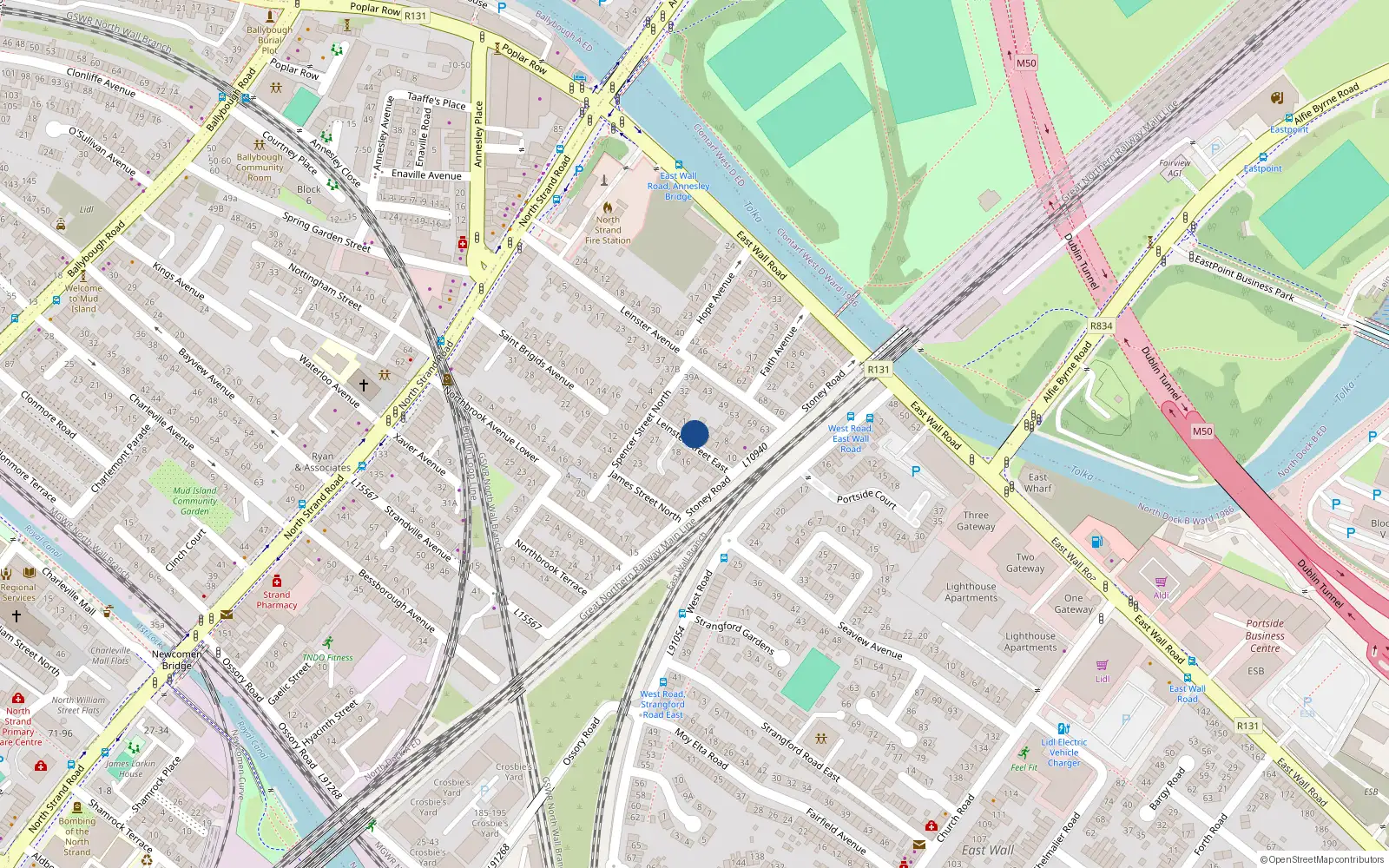 Overhead map showing the location of 4 Leinster St East, Dublin 3, Dublin