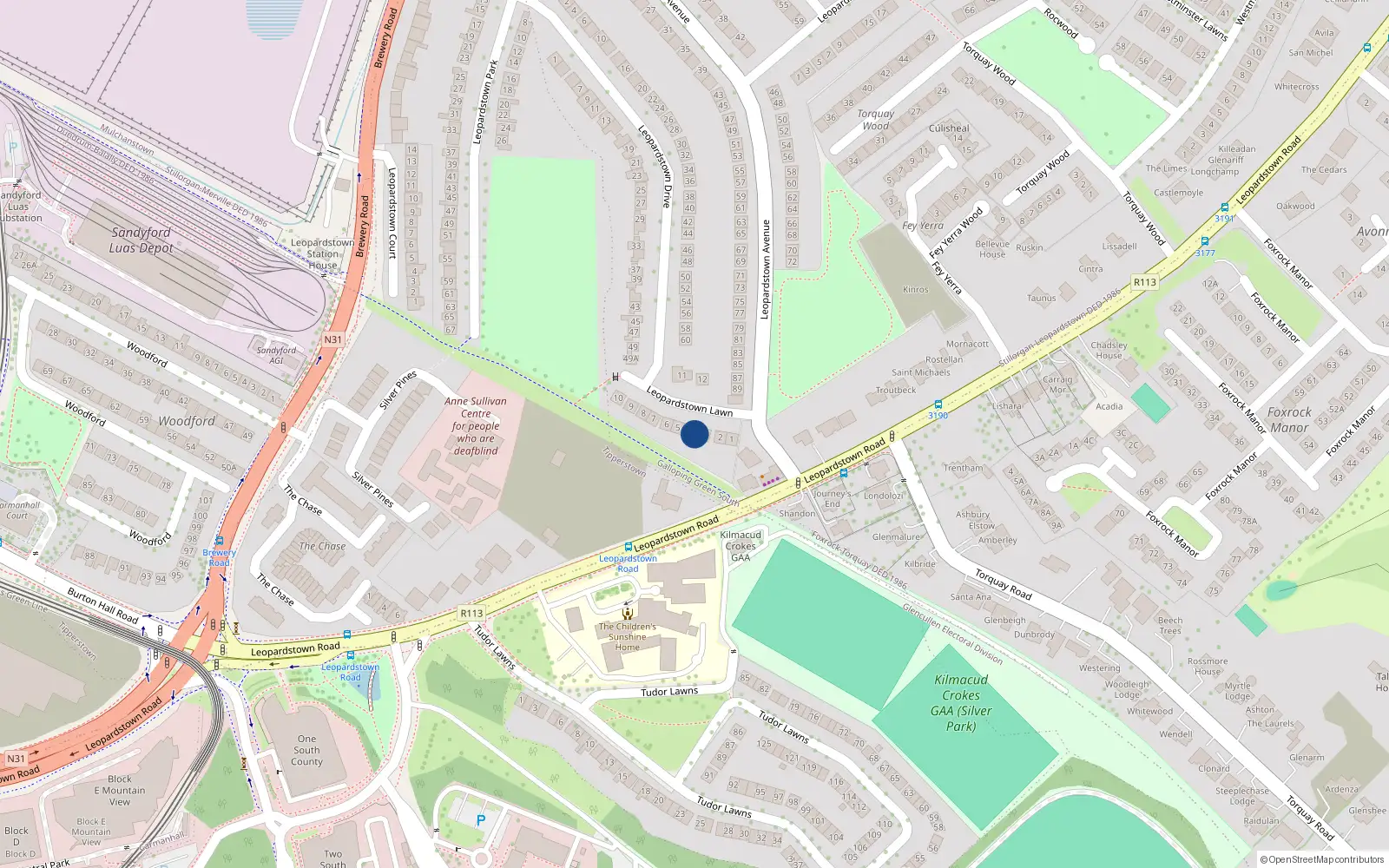 Overhead map showing the location of 4 Leopardstown Lawn, Blackrock, Dublin