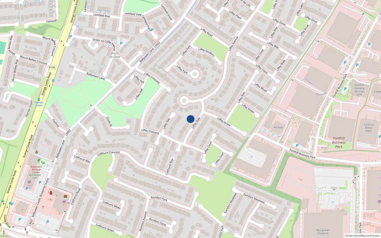 Overhead map showing the location of 4 Liffey Dale, Lucan