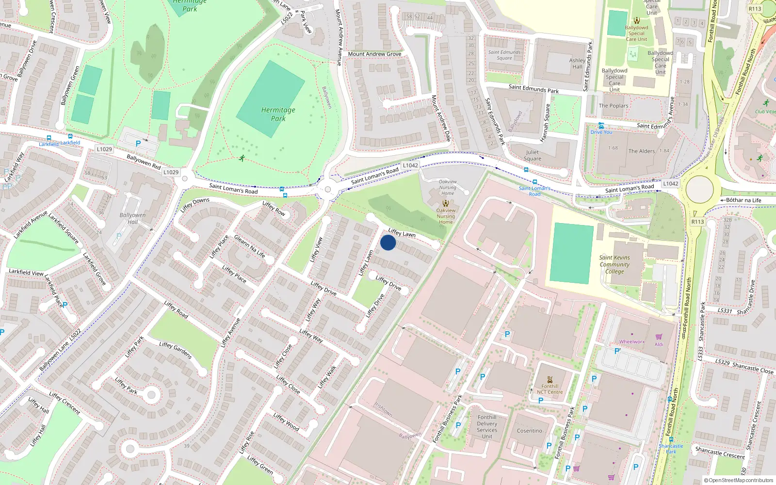 Overhead map showing the location of 4 Liffey Lawn, Lucan