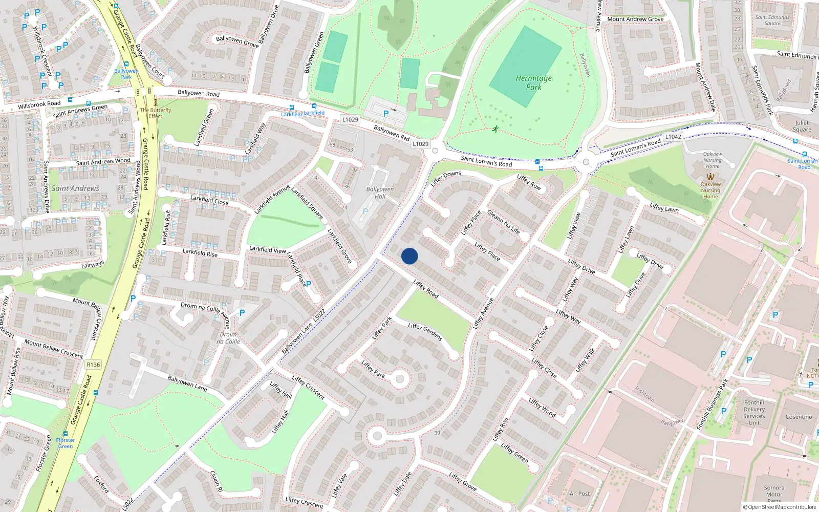 Overhead map showing the location of 4 Liffey Road, Lucan