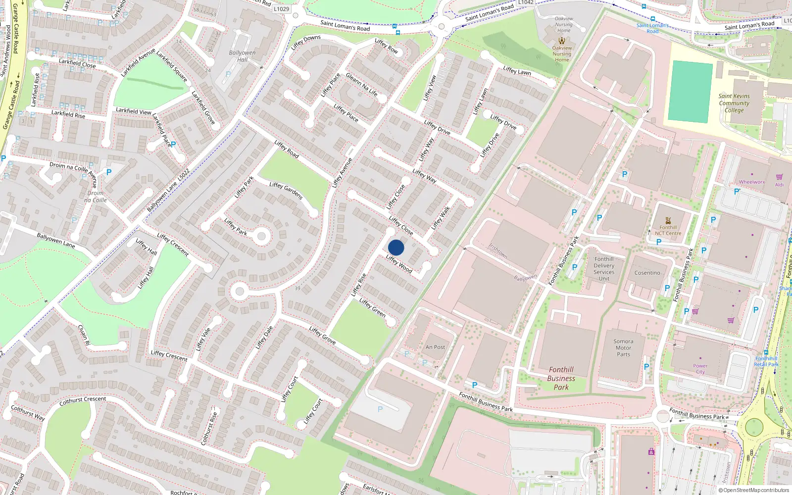 Overhead map showing the location of 4 Liffey Rise, Liffey Valley Park, Lucan