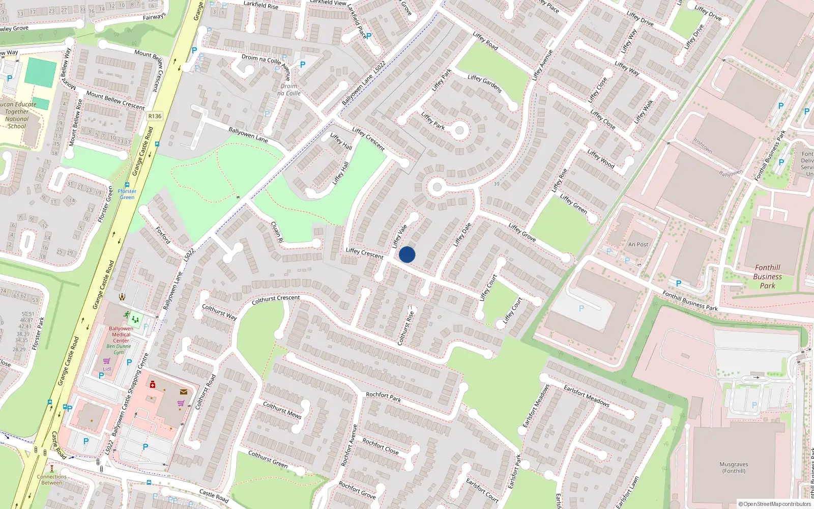 Overhead map showing the location of 4 Liffey Vale, Liffey Valley Park, Lucan