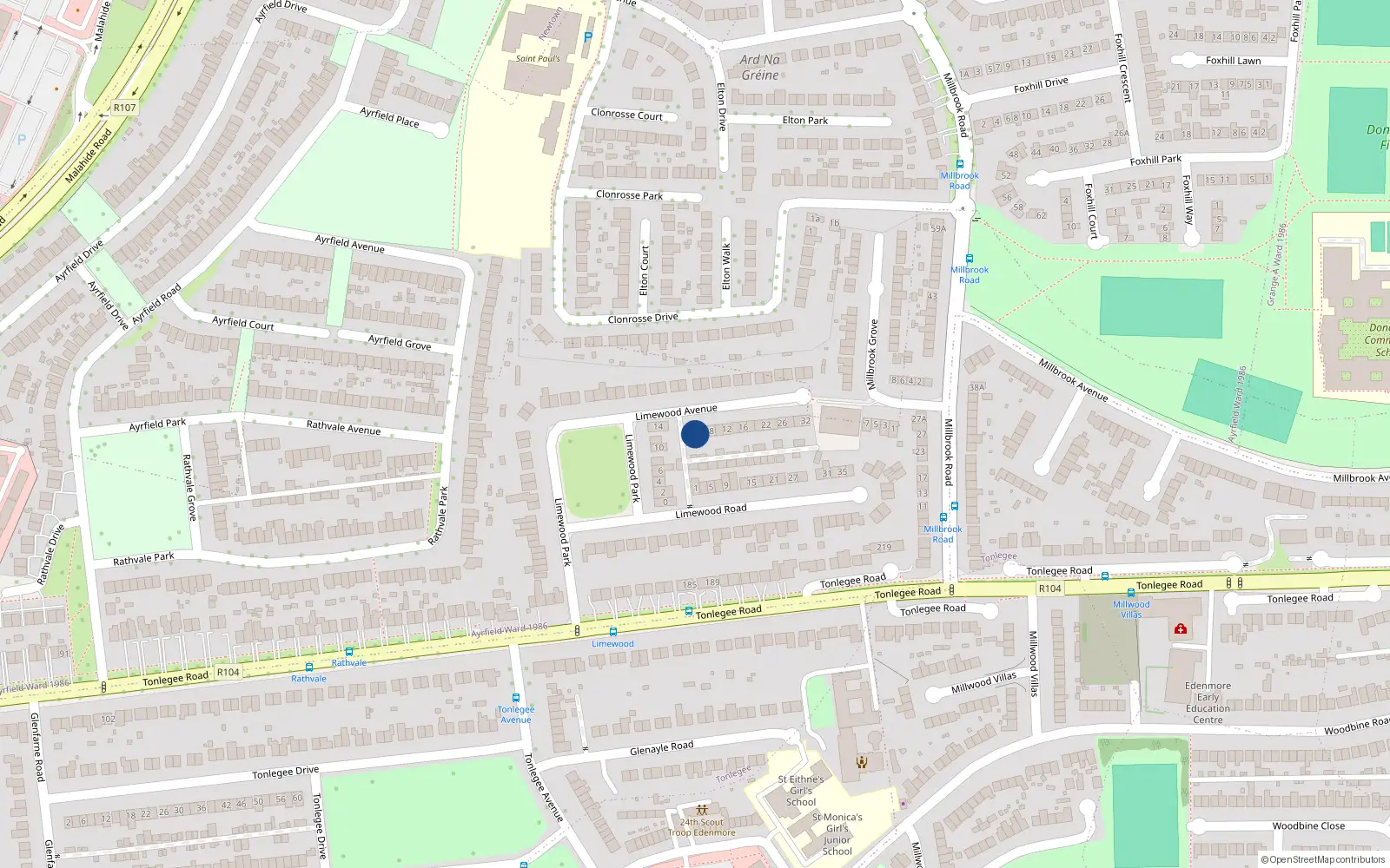 Overhead map showing the location of 4 Limewood Avenue, Raheny, Dublin 5