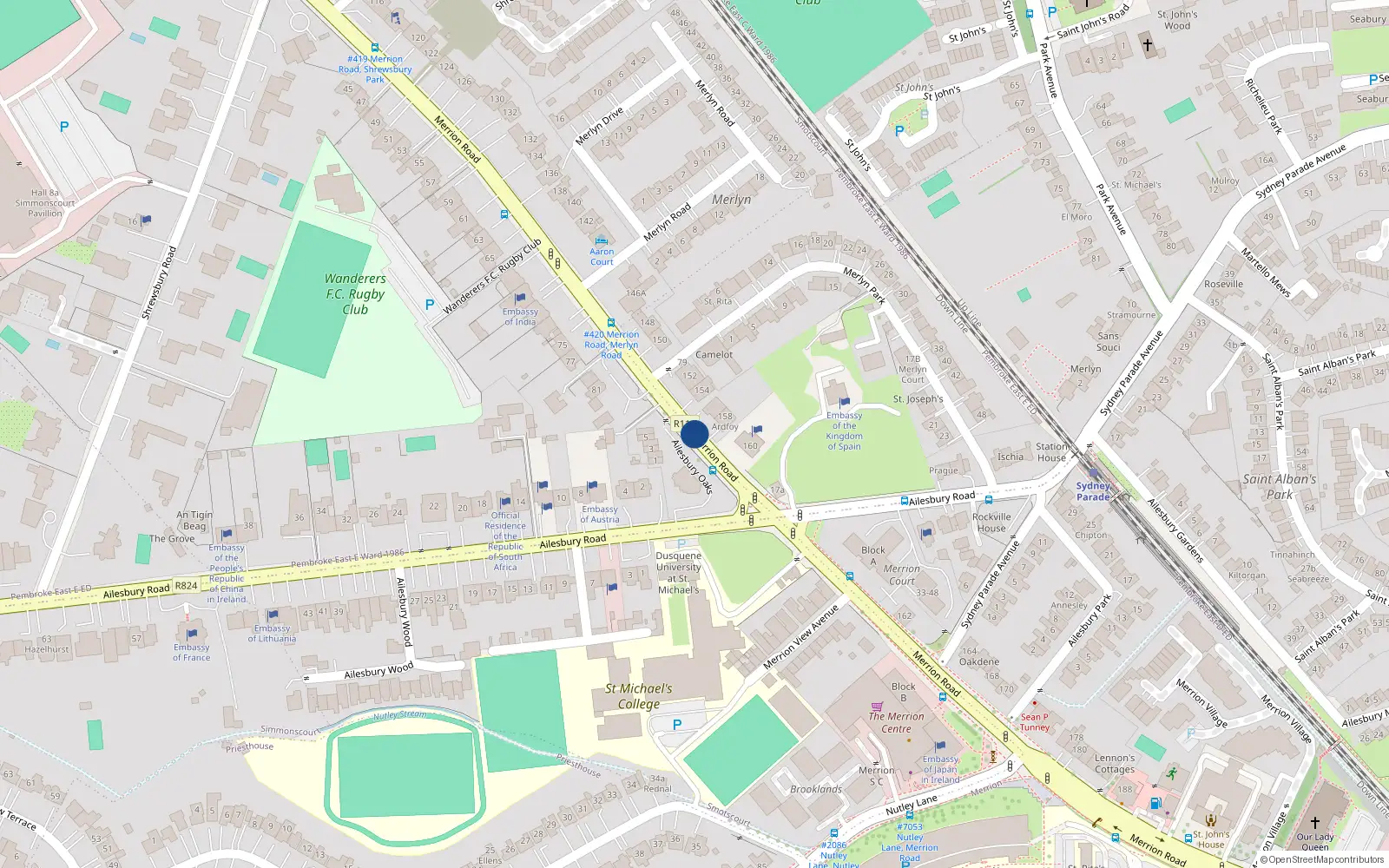 Overhead map showing the location of 4 Linden, 33 Merrion Road, Ballsbridge