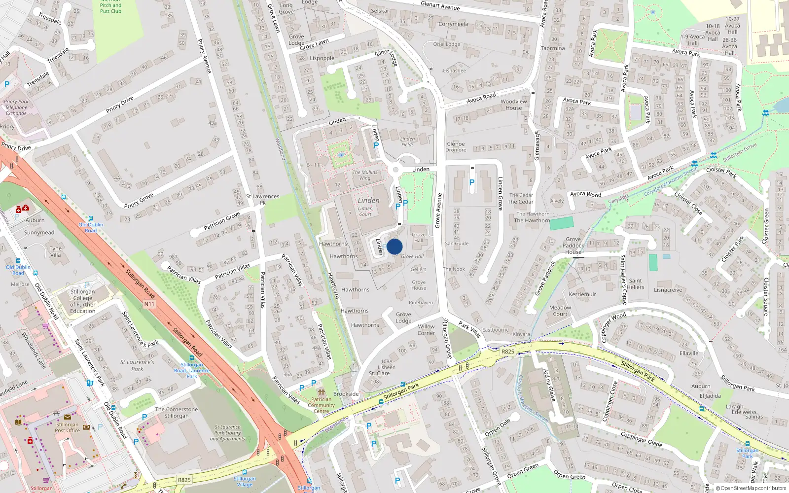 Overhead map showing the location of 4 Linden Place, Grove Avenue, Blackrock