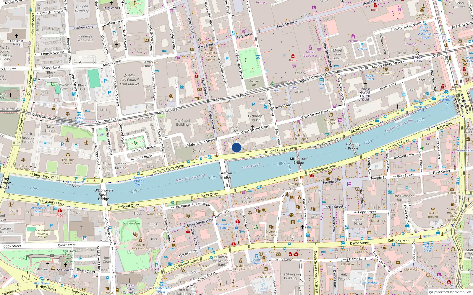 Overhead map showing the location of 4 Ormond Quay Lower, Dublin 1