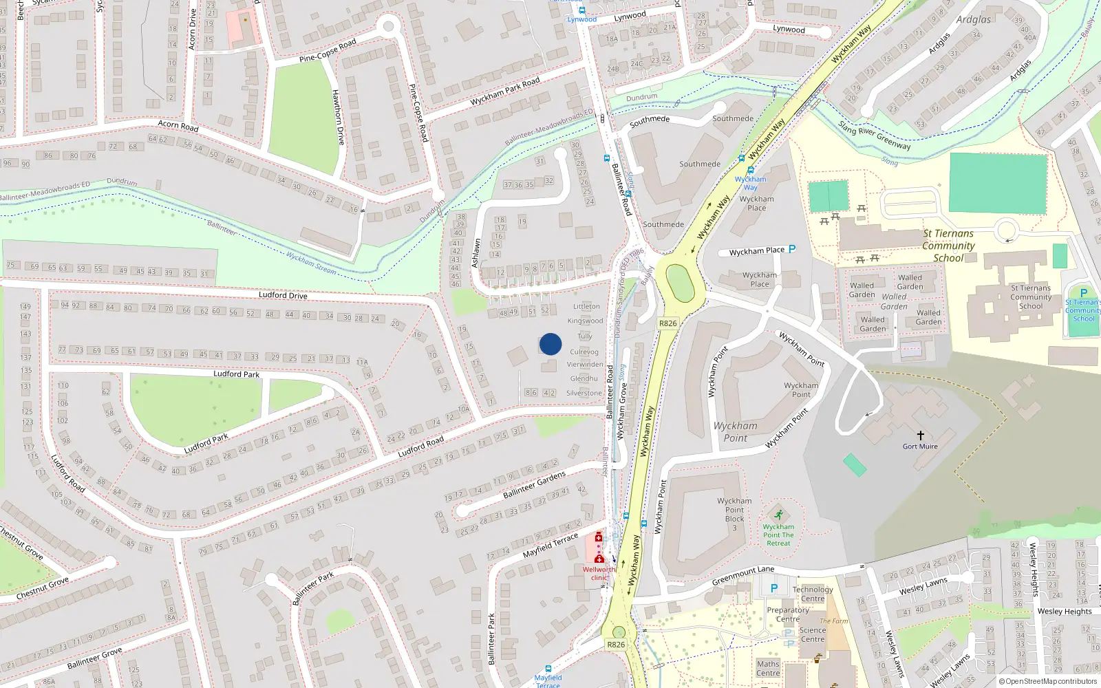 Overhead map showing the location of 4 Ludford Grove, Dublin 16