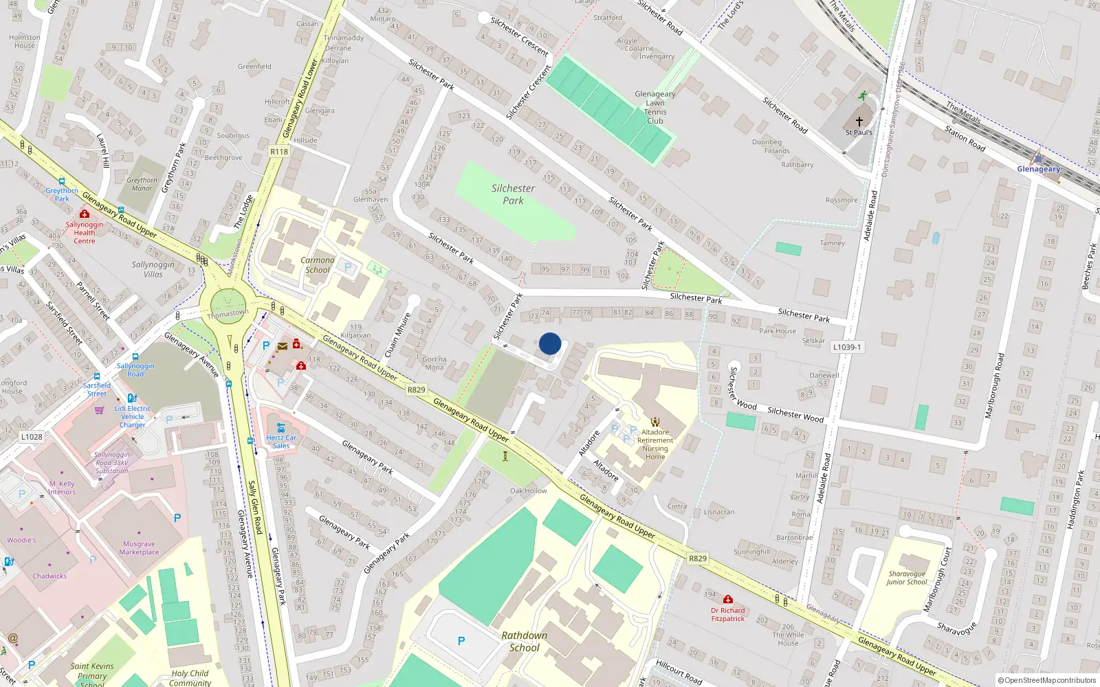 Overhead map showing the location of 4 Lynnwood, Silchester Park, Glenageary