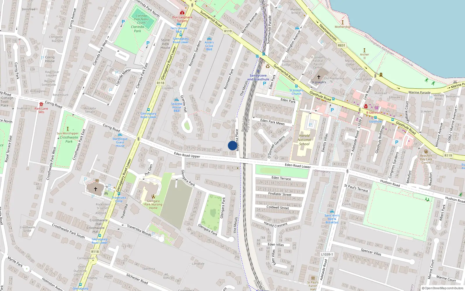 Overhead map showing the location of 4 Magenta Place, Dublin