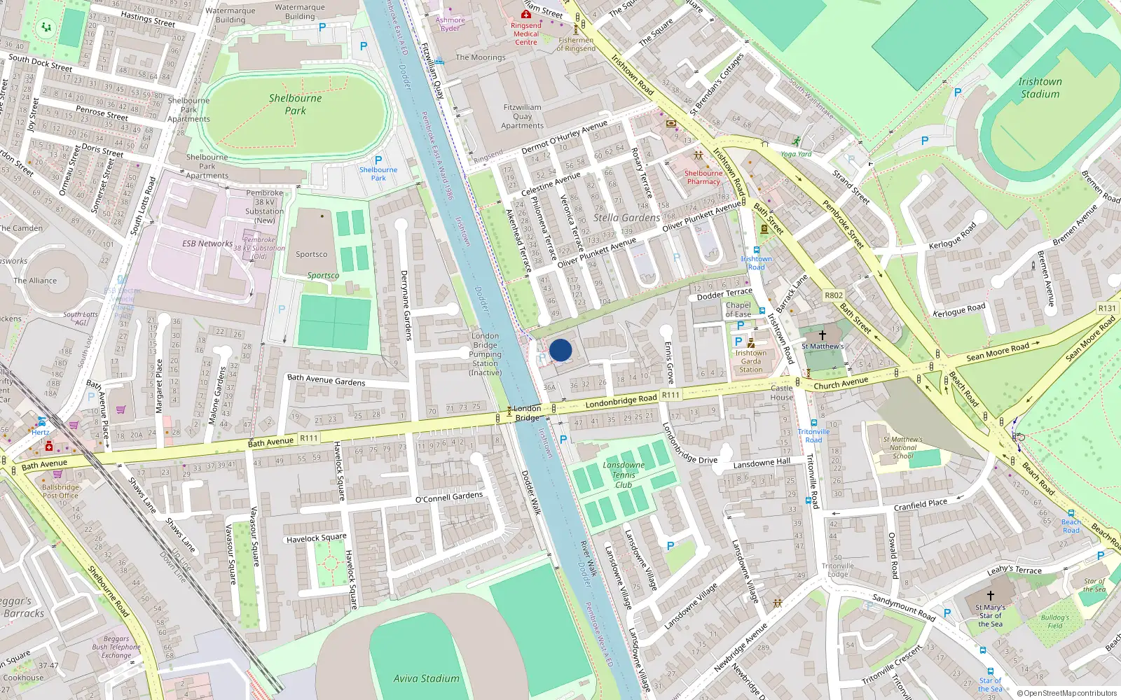 Overhead map showing the location of 4 Main House, Simmonscourt Castle, Simmonscourt Road