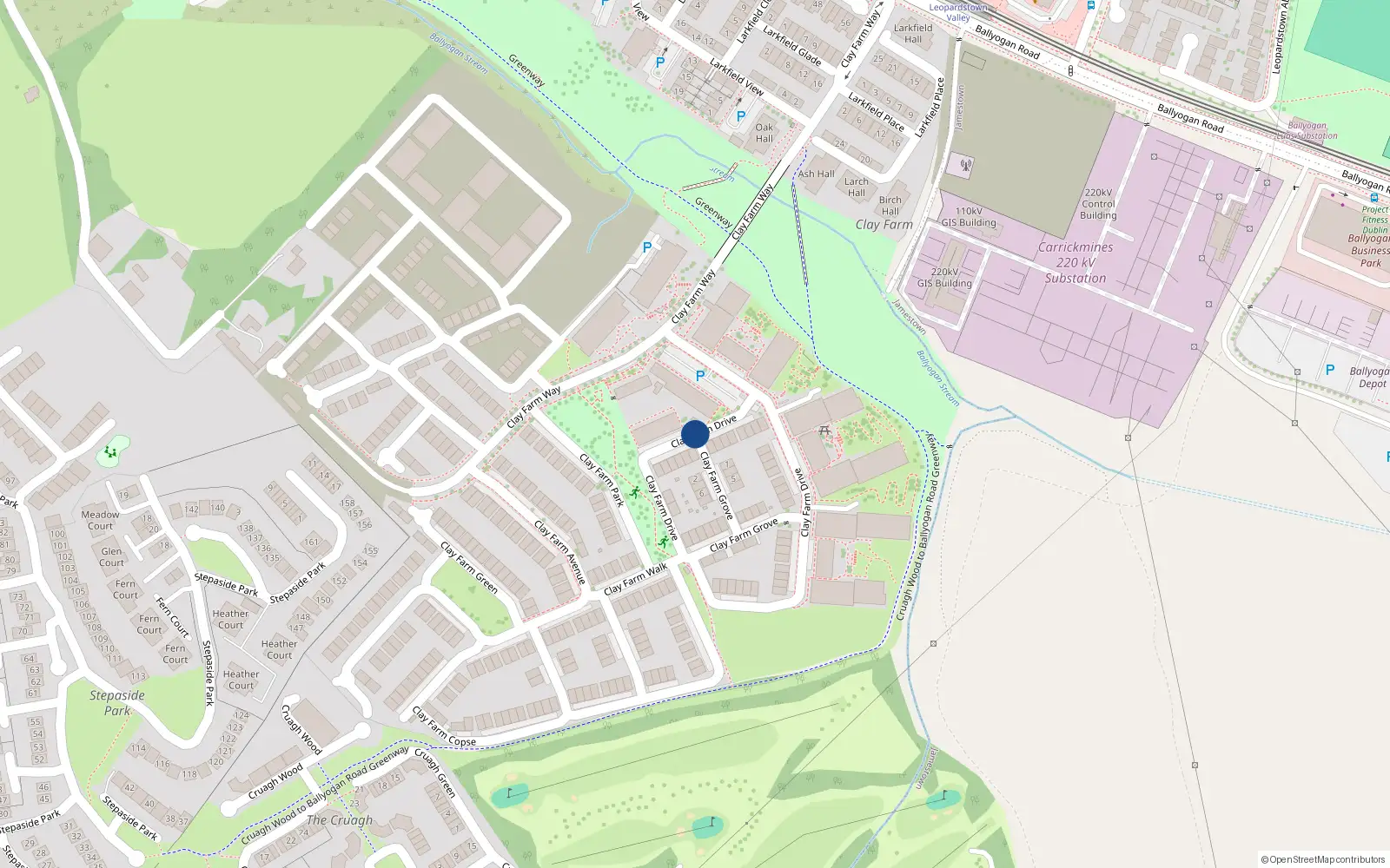 Overhead map showing the location of 4 Maple Hall, Clay Farm Drive, Kilgobbin