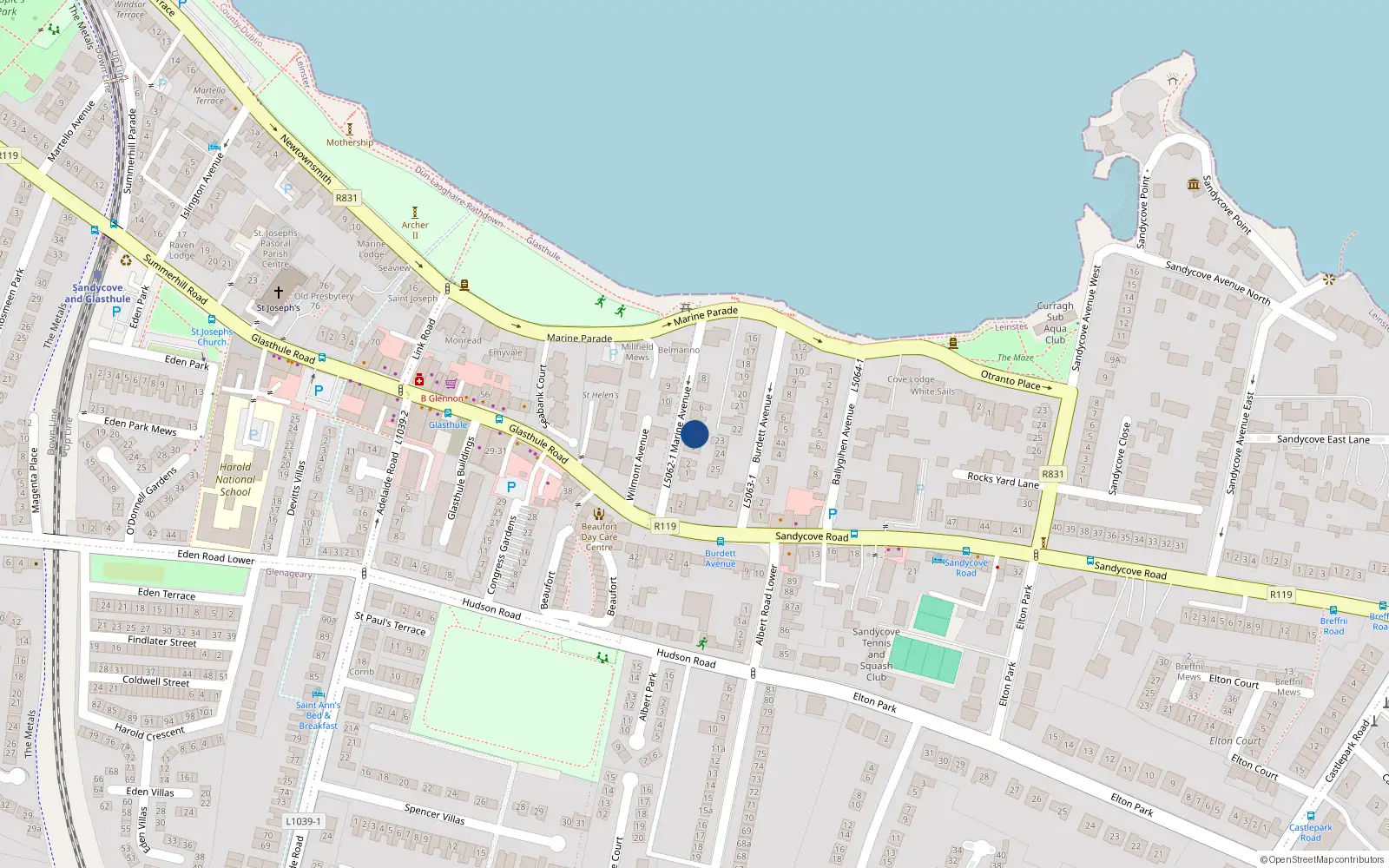 Overhead map showing the location of 4 Marine Avenue, Dublin