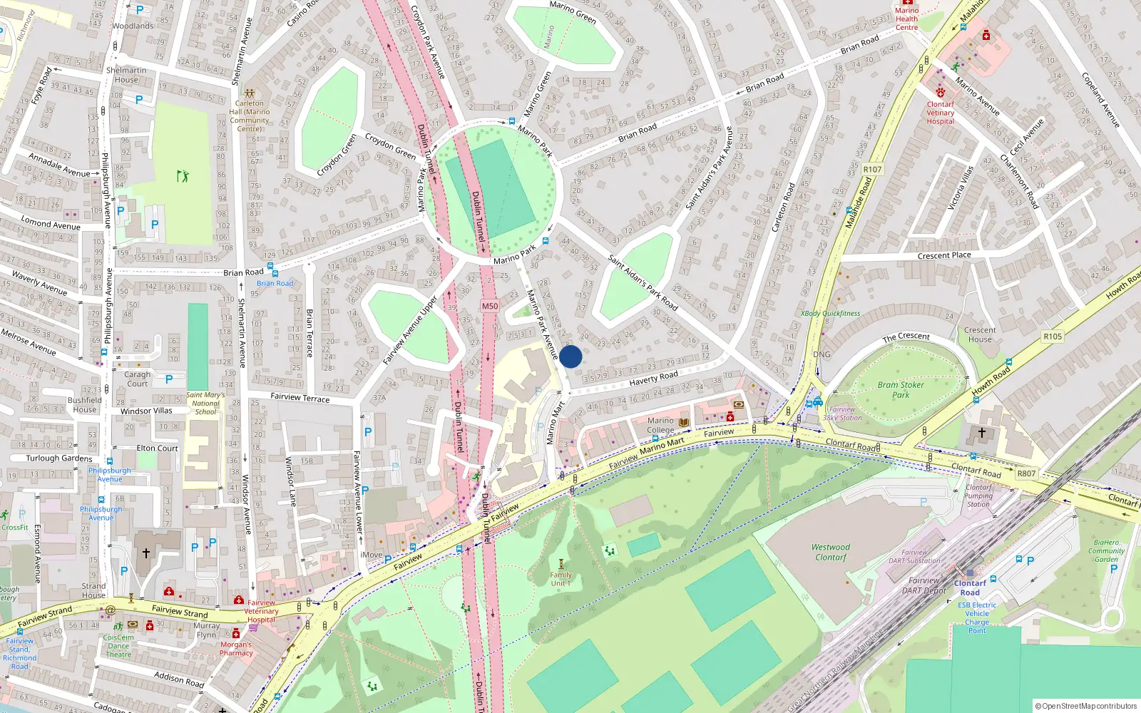 Overhead map showing the location of 4 Marino Park Avenue, Marino