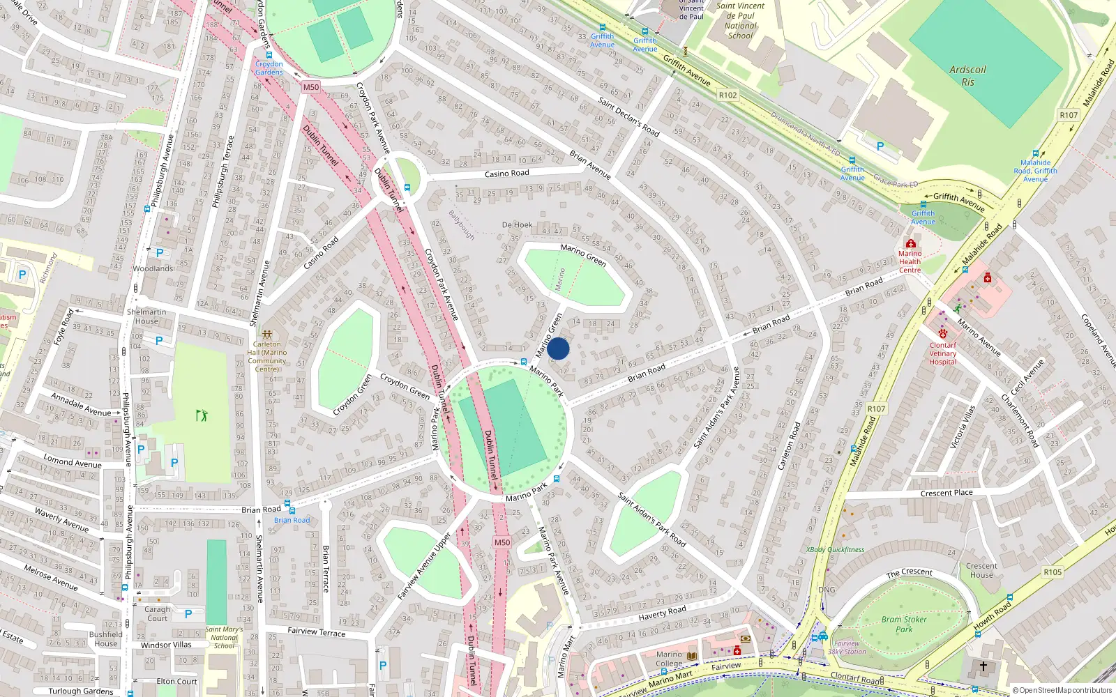 Overhead map showing the location of 4 Marino Green, Dublin 3