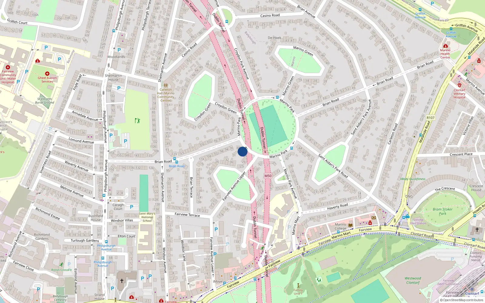 Overhead map showing the location of 4 Marino Park, Dublin 3