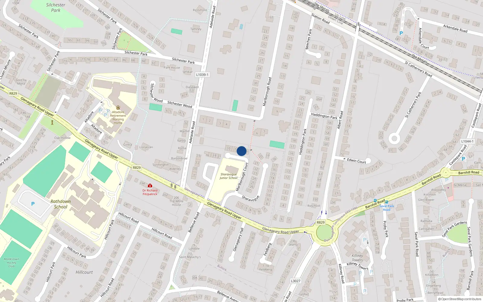 Overhead map showing the location of 4 Marlborough Court, Sharavogue, Glenageary