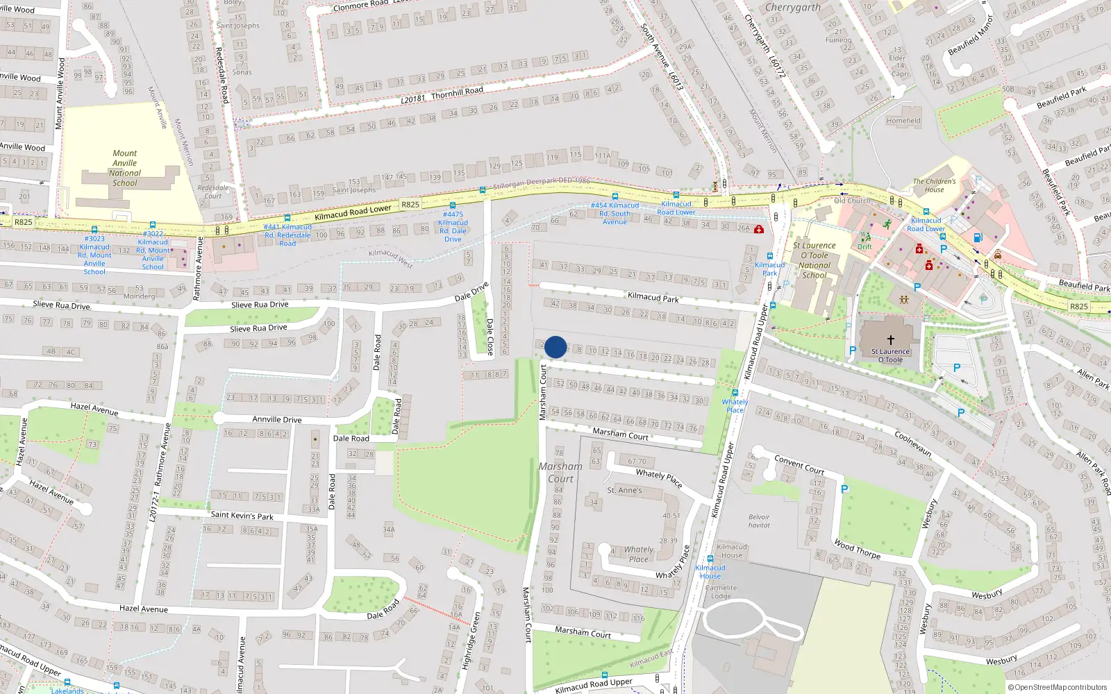 Overhead map showing the location of 4 Marsham Court, Kilmacud Road Upper, Stillorgan