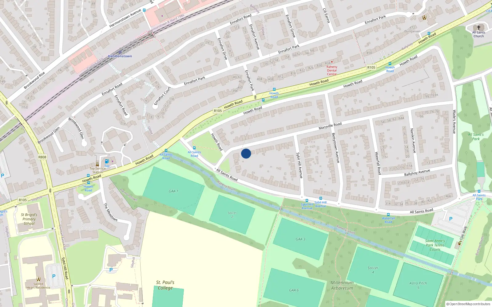 Overhead map showing the location of 4 Maryville Road, Dublin 5