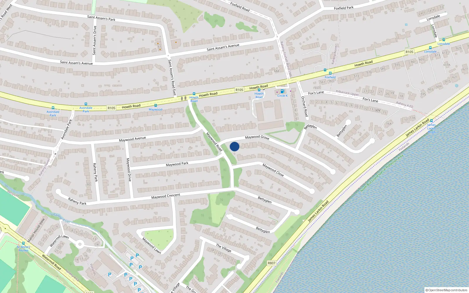 Overhead map showing the location of 4 Maywood Grove, Raheny, Dublin 5