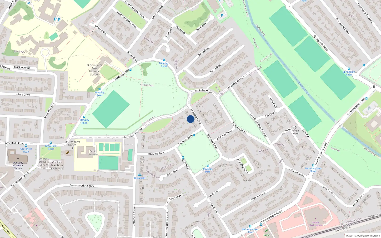 Overhead map showing the location of 4 Mcauley Drive, Harmonstown, Dublin 5