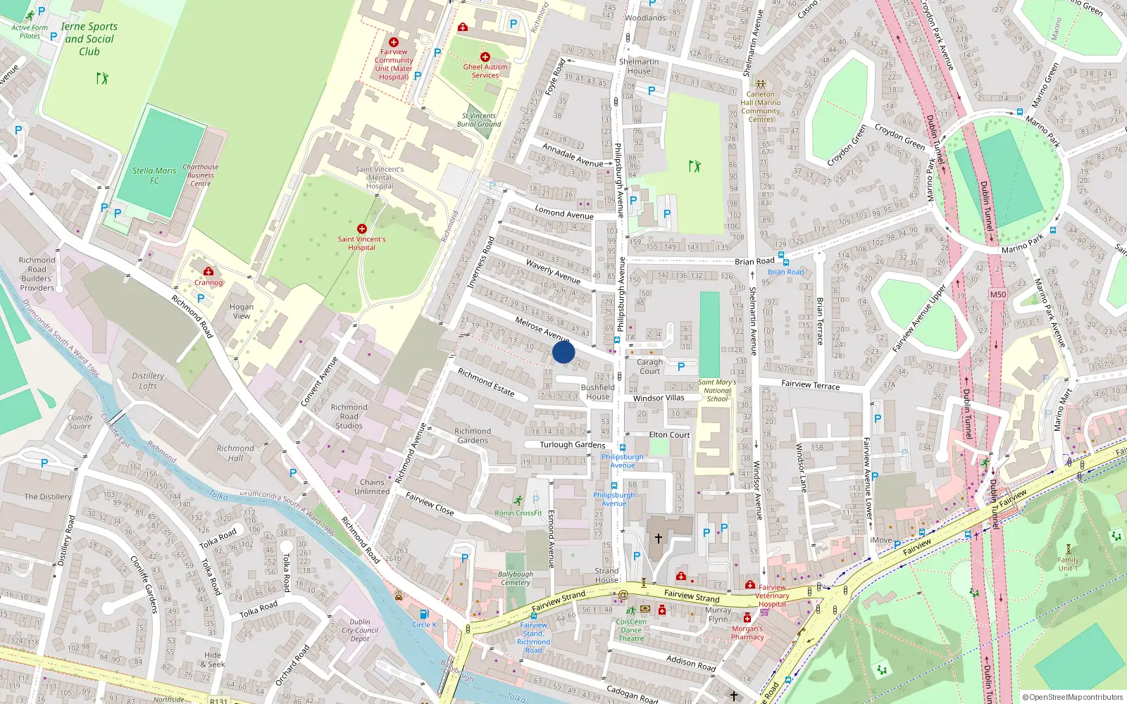 Overhead map showing the location of 4 Melrose Avenue, Dublin 3