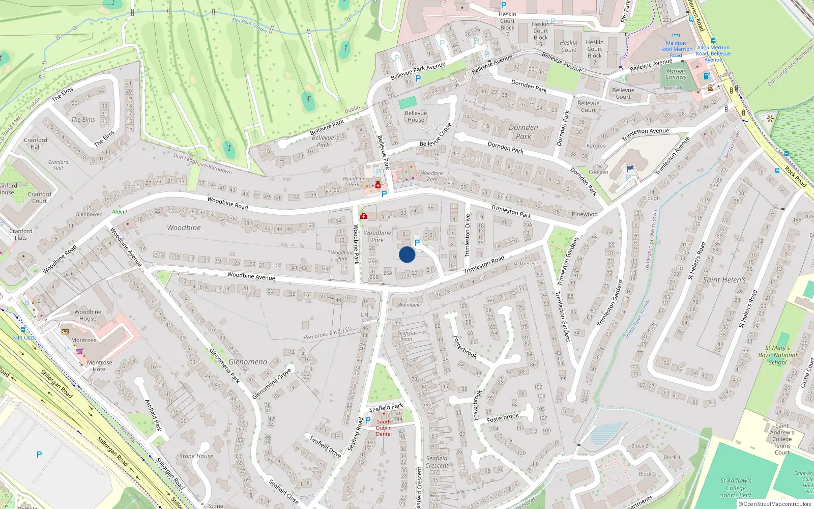 Overhead map showing the location of 4 Merrion Crescent, Priesthouse