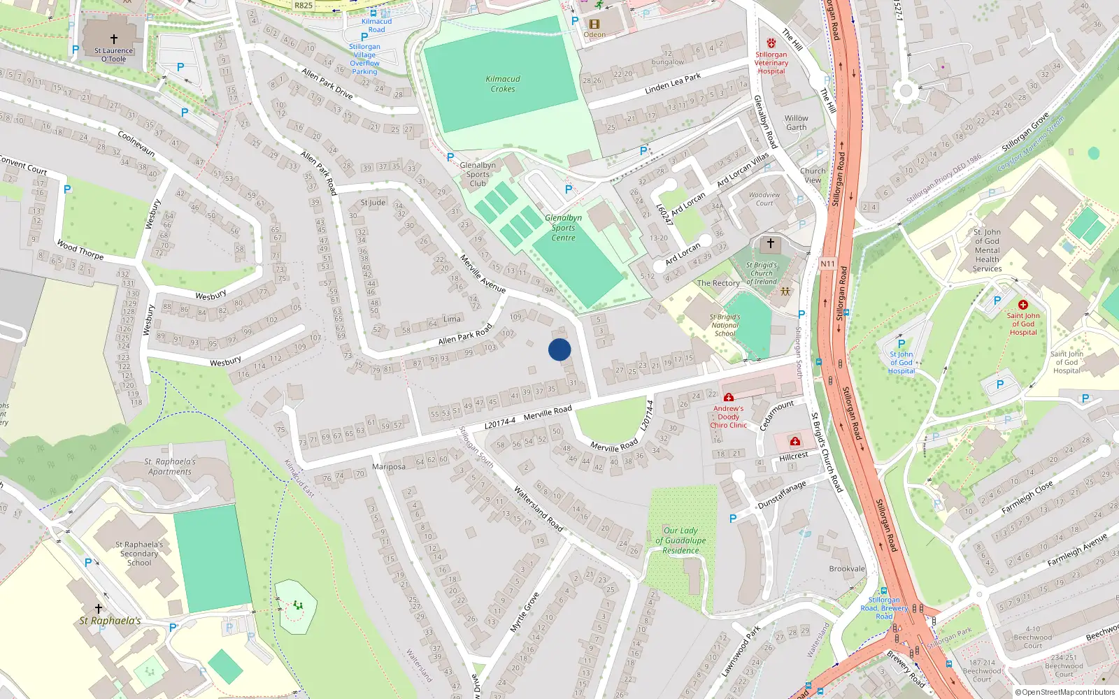 Overhead map showing the location of 4 Merville Avenue, Dublin
