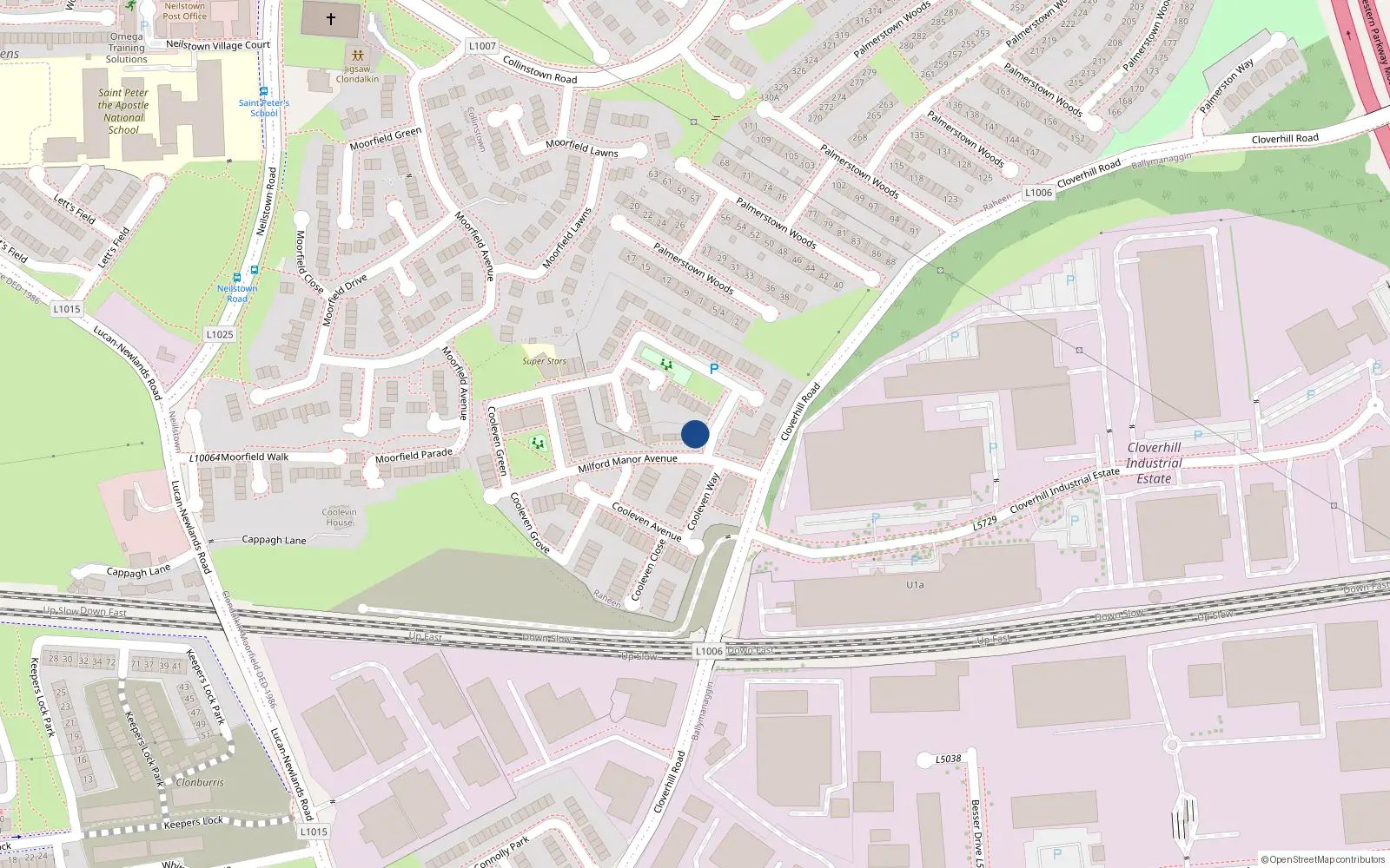 Overhead map showing the location of 4 Milford Manor Avenue, Dublin 22
