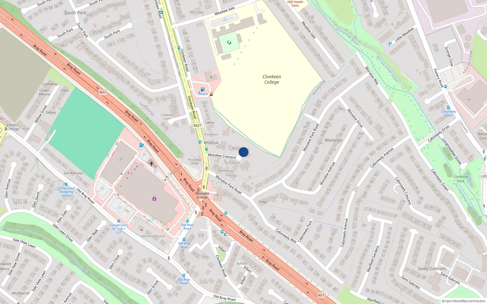 Overhead map showing the location of 4 Monaloe Crescent, Blackrock, Dublin