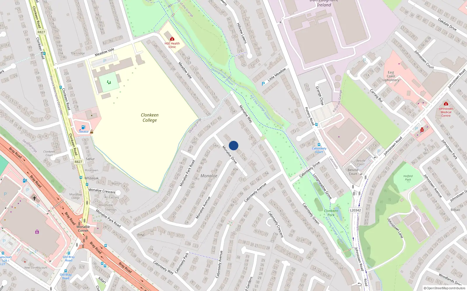 Overhead map showing the location of 4 Monaloe Drive, Blackrock, Dublin