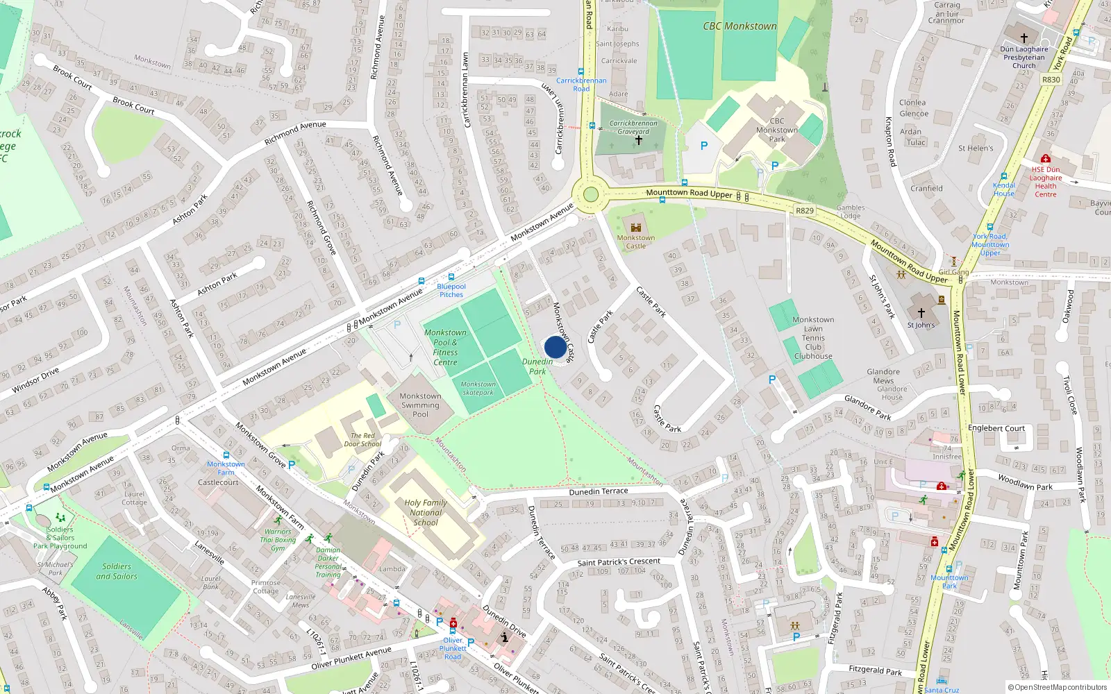 Overhead map showing the location of 6 Monkstown Avenue, Monkstown