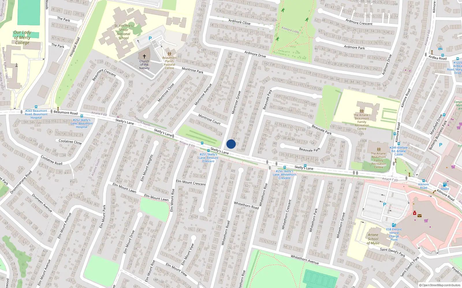 Overhead map showing the location of 4 Montrose Grove, Artane, Dublin 5