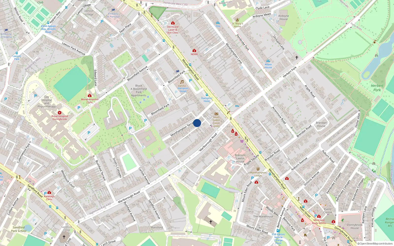Overhead map showing the location of 4 Morehampton Terrace, Donnybrook