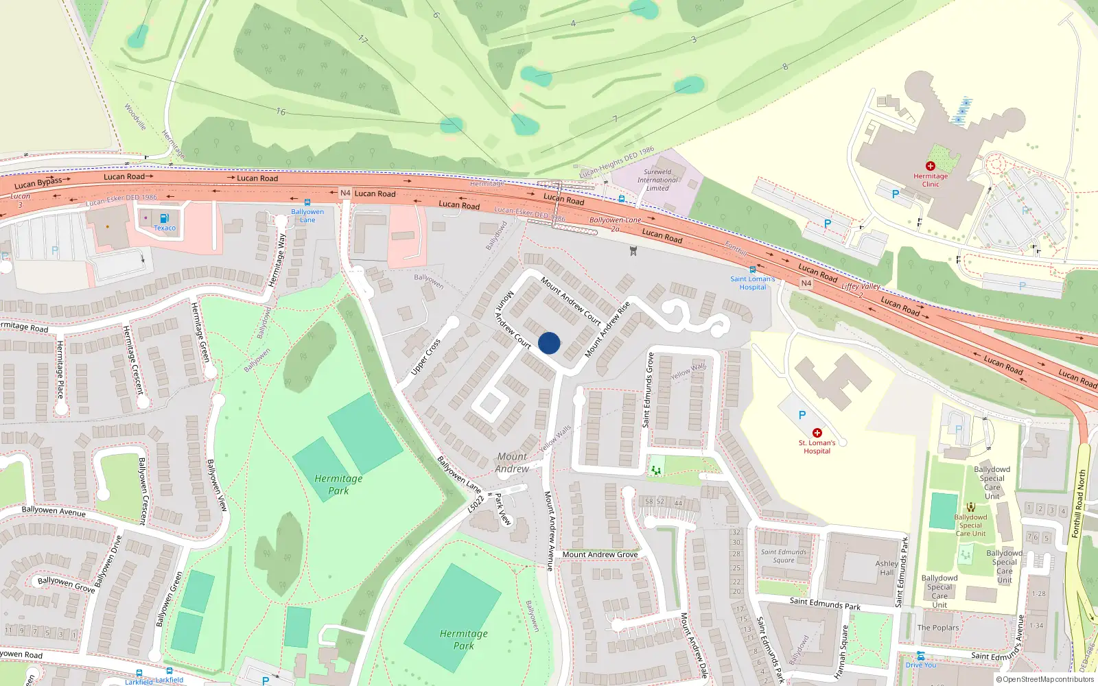 Overhead map showing the location of 4 Mount Andrew Court, Lucan