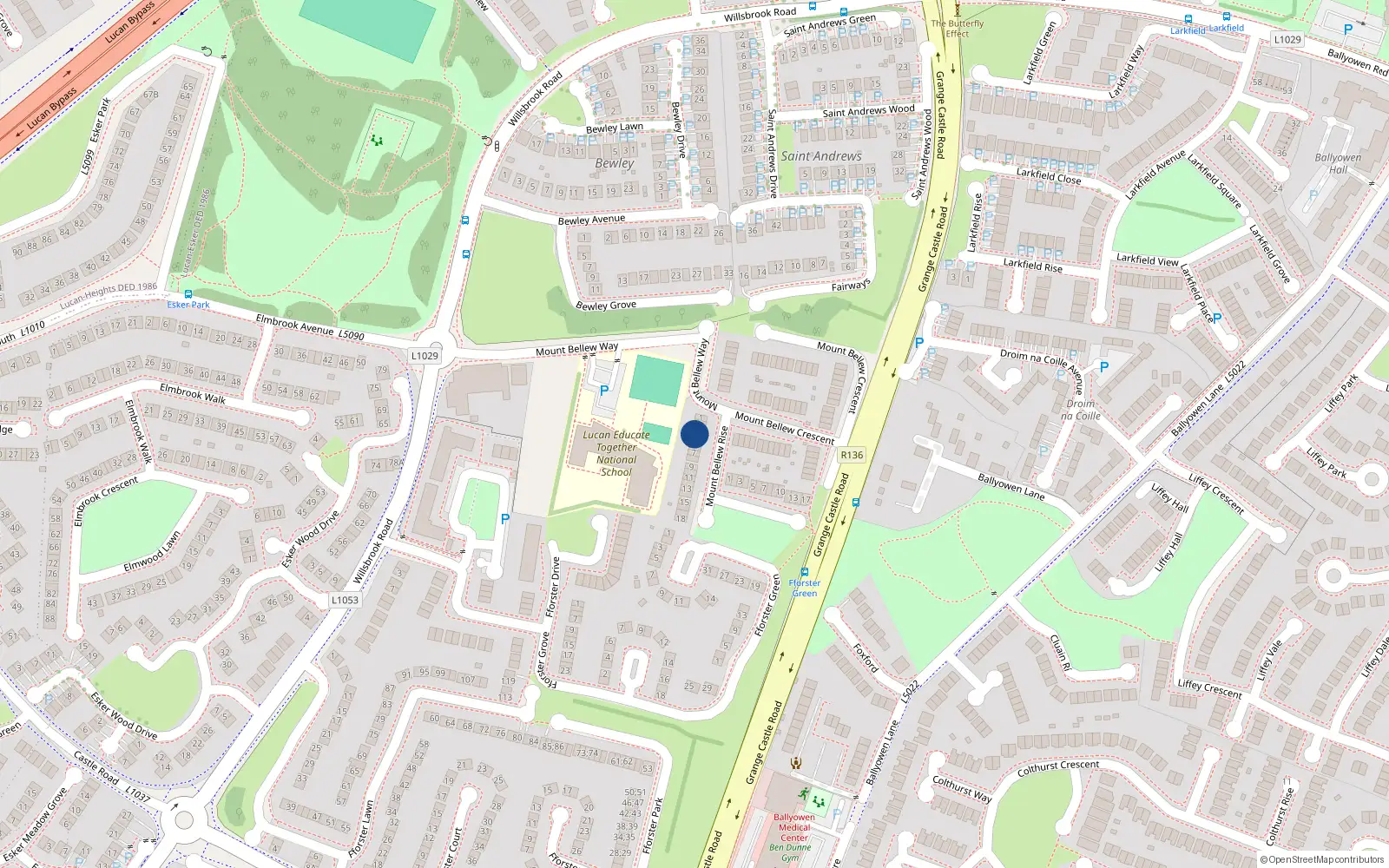 Overhead map showing the location of 4 Mount Bellew Rise, Lucan